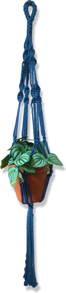 Plantenhanger 'Punky' Blauw - 100 cm lang - Katoenkoord - Geschikt voor Pot met Diameter t/m 25 cm - Handgemaakt in ons Macramé Atelier - Prijs per Stuk - Let op: Exclusief Pot - Inclusief Verzendkosten