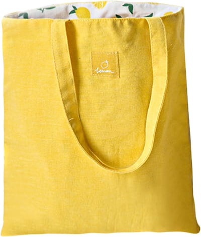 SnelShoppen - Canvas Tote Bag Dubbelzijdig 40cm x 36cm Geel Citroen Shopping Bag Multifunctioneel voor Uitgaan en Winkelen