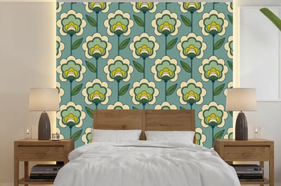 Behang - Fotobehang Retro - Design - Jaren 70 - Bloem - Breedte 240 cm x hoogte 240 cm