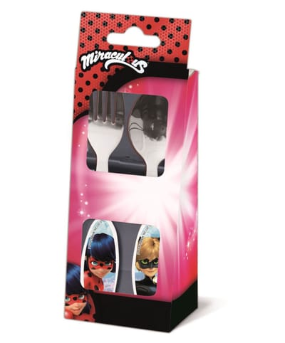 Miraculous Ladybug Kinder Bestekset 2-delig – Metalen Vork en Lepel – RVS Kinderbestek met Afgeronde Randen