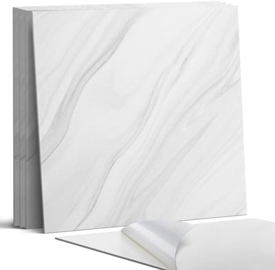 Coloray Wandpanelen Zelfklevend - Marmerpatroon met golven Zelfklevende Wandpanelen - 50 cm x 50 cm - Wit Wandpaneel PVC - 4 stuks - Texturen Wandpanelen Zelfklevend - Wandbord Keuken - Wandpaneel Badkamer