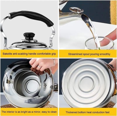 Theeketel Kookplaat - Waterketel RVS - Snel Water Koken - Fluitend Signaal - 5 Liter - Zilverkleurig