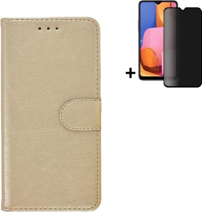 MoDo hoesje Geschikt voor Samsung Galaxy A13 5G - Kunstleer Book Case - Goud hoesje met privacy screenprotector
