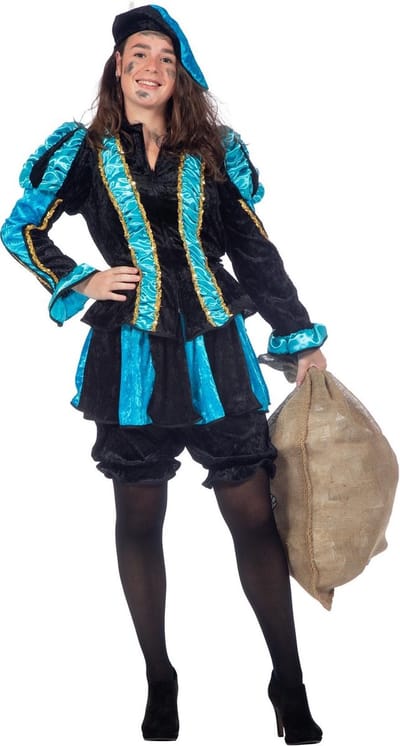 Piet Kostuum | Aqua Gestreepte Piet Dames | Vrouw | Maat 42 | Sinterklaas | Verkleedkleding