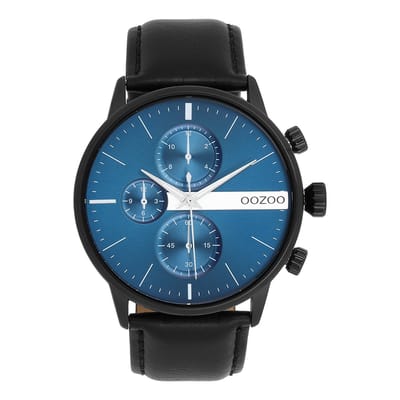 OOZOO Timepieces - Zwarte horloge met leren band leren band - C11510