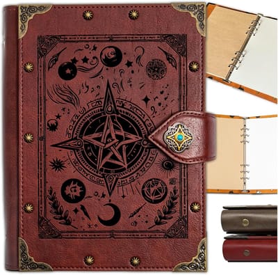 Notitieboek A5 - Schrijfdagboek Reisboek - Werk Studie Hobby - Hervulbaar Vintage Leer - 400 Pagina's - Rood Fantasy