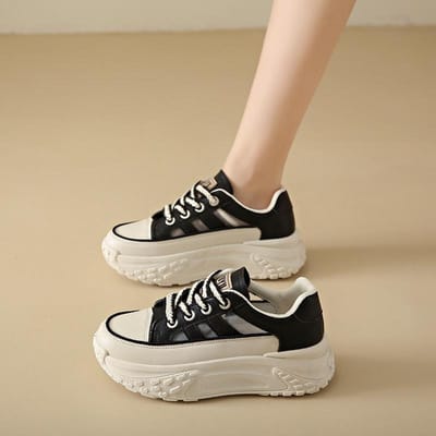 Ademende Diksoldige Dad Schoenen Dames Lente en Zomer Nieuwe Casual Net Schoenen Verhogende Muffin Veelzijdige Sport Kleine Witte Schoenen 40 zwart