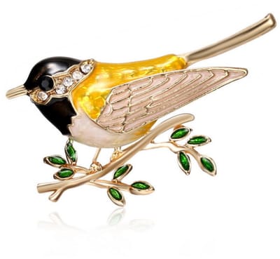 Vogeltje Koolmees Broche met strass kristallen - Vogel Pin 4,3CM - Bling Bling sieraad