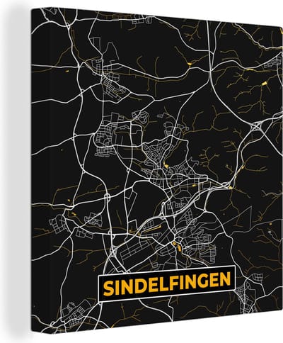 Canvas Schilderij Sindelfingen - Goud - Stadskaart - Plattegrond - Duitsland - Kaart - 20x20 cm - Wanddecoratie