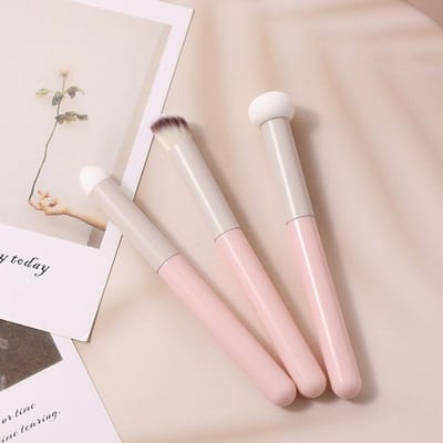3 Stuks/set Make-up Kwasten Kleine Paddenstoel Concealer Kwast Voor Vlekjes Acne Littekens Donkere Kringen Zacht Spons Poederdons Nat & Droog Gebruik Contour Make-up Kwasten 3pcs beige