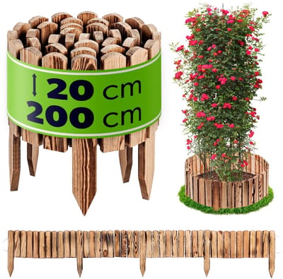 KADAX houten borderrand, 200 x 20 cm, houten omheining voor bloembedden en moestuinen, flexibele borderrand, decoratieve tuinomheining, gazonrand in bruin