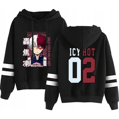 Nieuwe Anime Todoroki Shoto Print Hoodie Dames Heren Casual Tops Herfst En Winter Sweatshirts Streep Lange Mouw Harajuku Pullover 4XL zwart