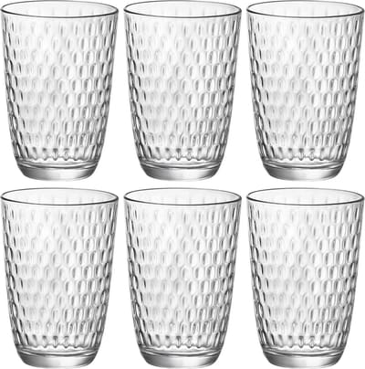 Bormioli Rocco Drinkglazen - 6x stuks - transparant - glas - relief - 390 ml - sap/water/drinkglas
