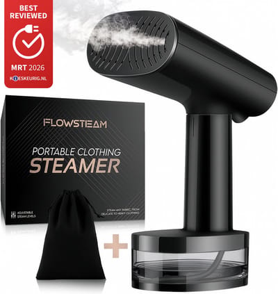 FLOWSTEAM® Luxe Kledingstomer - Handstomer - Stoomreiniger - Stoomapparaat Kleding - Matte Black Edition - Inclusief Opbergzakje