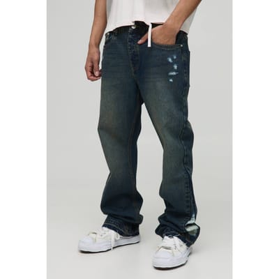 Slim geflarede vintage blauw gewassen versleten gusset jeans | Vintage Blue | Size 28R