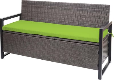 Poly-rattan 3-zitsbank MCW-F39, tuinbank kistbank, opbergvak opbergkussens zitting ~ grijs-gevlamd, kussens groen