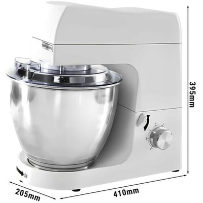 GGM Gastro Planetenrührmaschine – 7 Liter – 800W – inkl. 3 Rühraufsätze & Spritzschutz – Weiß