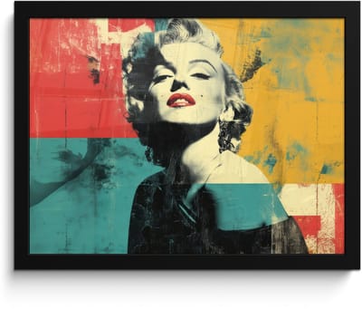 Poster in lijst - Fotolijst 40x30 cm - Posters - Vrouw - Rode lippen - Abstracte kleurvlakken - Popartuistraling - Posterlijst zwart - Decoratie - Wanddecoratie woonkamer - Muurdecoratie slaapkamer
