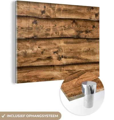MuchoWow® Glasschilderij 120x90 cm - Schilderij acrylglas - Planken - Rustiek - Hout - Foto op glas - Schilderijen
