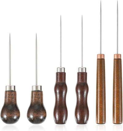 6-delige set priemgereedschap met houten handvat, naald, leerbewerking, DIY en reparatie tools