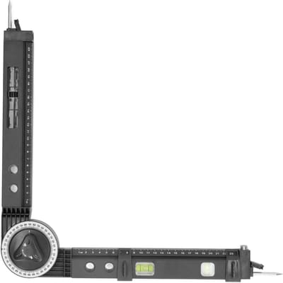 Verstekzaaghoekmeter van metaal, hoekmeetinstrument, snijgeleider met waterpas, zwart black