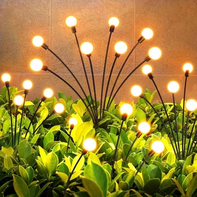 GELLDG Solarverlichting - Buitenverlichting op zonne-energie - Tuinverlichting op zonne-energie - Vuurvliegjesdesign - Superheldere LED-lampjes - IP65 waterdicht - Hangende tuindecoratie - Geschikt voor paden en terrassen - 4 stuks