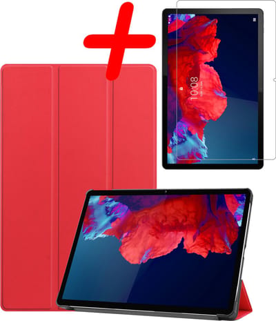 Hoesje Geschikt voor Lenovo Tab P11 Plus - Met Screenprotector - Trifold Bookcase - Hard Cover - Hardcover Book Case - Tablet Hoes - Rood