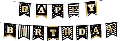 Boland - Kartonnen letterslinger Party time 'Happy birthday' - Black & Gold - Black & Gold - Verjaardag - NYE