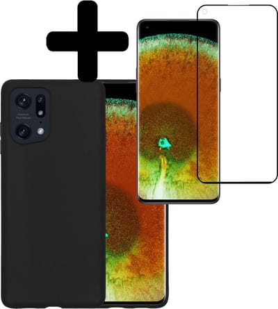 Hoesje - Met Screenprotector - Geschikt voor OPPO Find X5 - Sterk & Shockproof - Back Cover - Siliconen Case - Telefoon Hoes - Telefoonhoesjes - Zwart