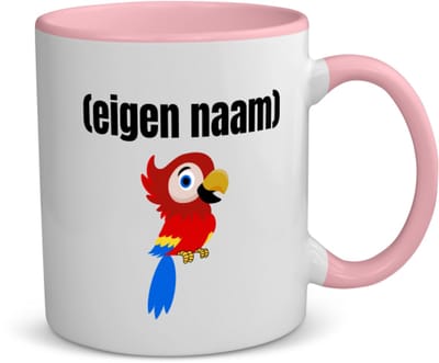 Akyol - kleine papegaai met eigen naam koffiemok - theemok - roze - Papegaai - papegaai liefhebbers - iemand die houdt van papegaaien - verjaardag - cadeau - kado - 350 ML inhoud