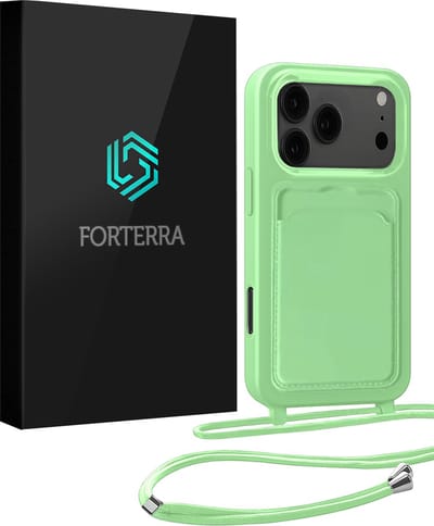 Hoesje Geschikt voor iPhone 17 Pro Pashouder Case Siliconen Hoes Met Koord - Hoes Geschikt voor iPhone 17 Pro Met Telefoonkoord Hoesje Back Cover Met Pasjeshouder - Groen