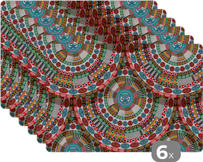 Placemat - Placemats kunststof - Tegel - Azteken - Cirkels - Patronen - 45x30 cm - 6 stuks - Hittebestendig - Anti-Slip - Onderlegger - Afneembaar
