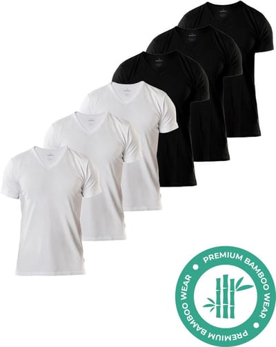 SQQUADD® Bamboe T-Shirt Heren - Regular fit - V-hals - Maat S - 6-pack - Zijdezacht en Ademend - Anti Zweet T-Shirt - Ondershirt Heren - Zwart en Wit