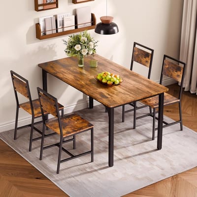 Rustieke Industriële Eetkamerstoelen Set van 2 – Houten Zitting & Metalen Frame, Ergonomische Keukenstoelen 136 kg Draagvermogen, 48 x 38 x 86,5 cm