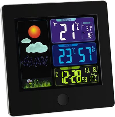 Sun draadloos weerstation, 35.1133.01 Weersvoorspellingen met kleurenscherm, regeling van het binnenklimaat, zwart.L