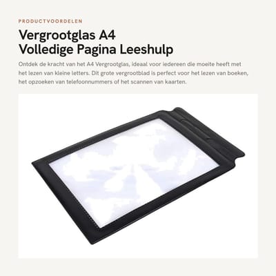 Dailygoods- Vergrootglas Groot Paginagroot - Vergrootblad - Leeshulp - Flexibel Plastic - Zwart Frame - 32 x 21 cm
