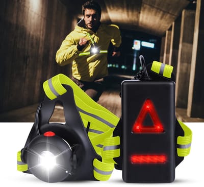 Ynkkvre - Hardloop Verlichting - Borstlamp - Borstlamp Hardlopen - Borstlamp Wandelaar - Reflectievest - 90° verstelbare LED-bundel - IPX6 waterbestendig - 2000 mAh USB-oplaadbaar - 3 verlichtingsmodi - Groente