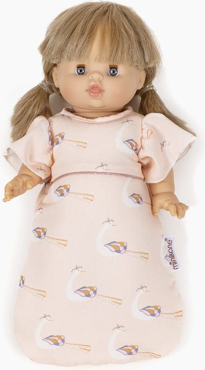 Minikane slaapzak voor pop - Roze met pauwenprint - Voor Gordi pop 34cm