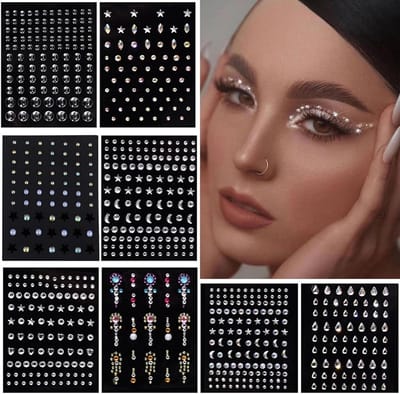Tijdelijke Edelsteen Tattoos voor Ogen en Gezicht - Zelfklevende Crystal Stickers, Feestelijke Accessoires en Nail Art Decoraties in Diverse Vormen