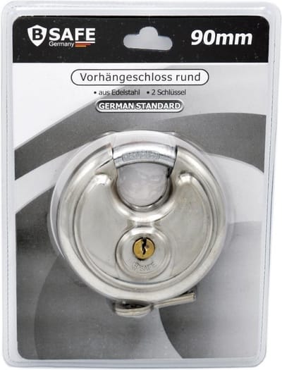 B-Safe Discusslot - 90 mm - gehard staal - sluitbeugel - roestvrij - met 2 sleutels - Fiets/scooter/boot/tuinstel