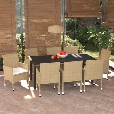 vidaXL - 9-delige - Tuinset - met - kussens - poly - rattan - beige