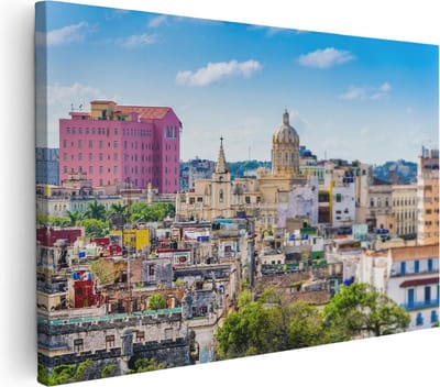 Artaza Canvas Schilderij Skyline Havana - 30x20 cm - Klein - Muurdecoratie Stad - Wanddecoratie Cuba - Kamer Accessoires Woonkamer