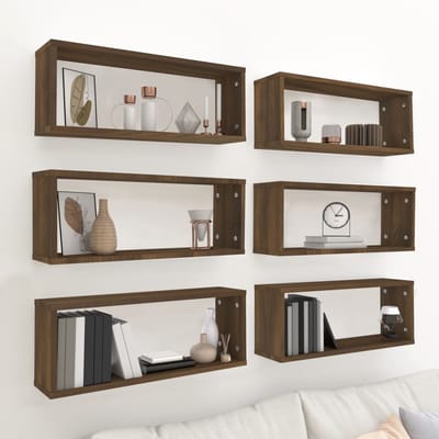 vidaXL - Wandschappen - kubus - 6 - st - 60x15x23 - cm - bewerkt - hout - bruin - eiken