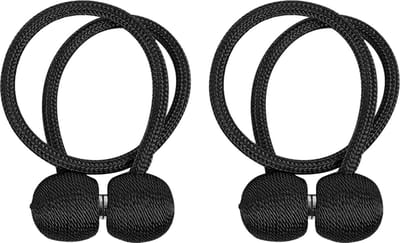 Intirilife 2-delige set tiebacks gordijnclip 40 x 3 cm in Zwart - Voor het praktisch samenhouden van gordijnen zonder boren of lijmen