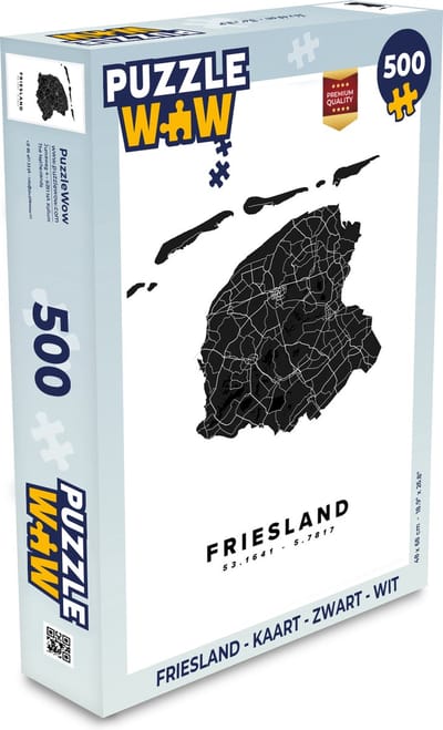 Puzzel Friesland - Kaart - Zwart - Wit - Legpuzzel - Puzzel 500 stukjes