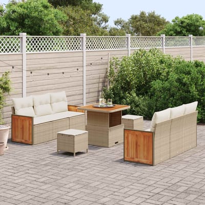 vidaXL - Tuinbank - Set - met - kussen - 9 - pcs - Beige - en - Crème