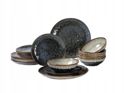 MPLCo - 18 Delig Serviesset - Keramisch Servies voor 6 Personen - Borden en Kommen - Dinerbord Ontbijtbord Soepkom - Vaatwasser Oven Magnetron - Keramiek - Marine Grijs Ombre