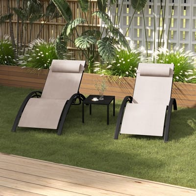 Purple Leaf Tweepersoons Aluminium Tuinligstoel Met Kussen – Wind- en Weerbestendig – Draagvermogen 150 kg – Met Zijtafel – kaki