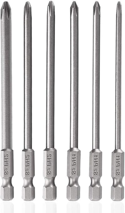 Set van 6 stuks 150mm lange Phillips schroevendraaier bits van S2 staal met magnetische hex shank voor PH1 PH2 toepassingen