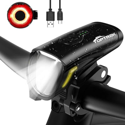 TopTrek Fietsverlichtingsset 70/30 lux - LED-lichtstanden - IPX5 waterdicht - USB oplaadbaar - Inclusief voor- en achterlicht